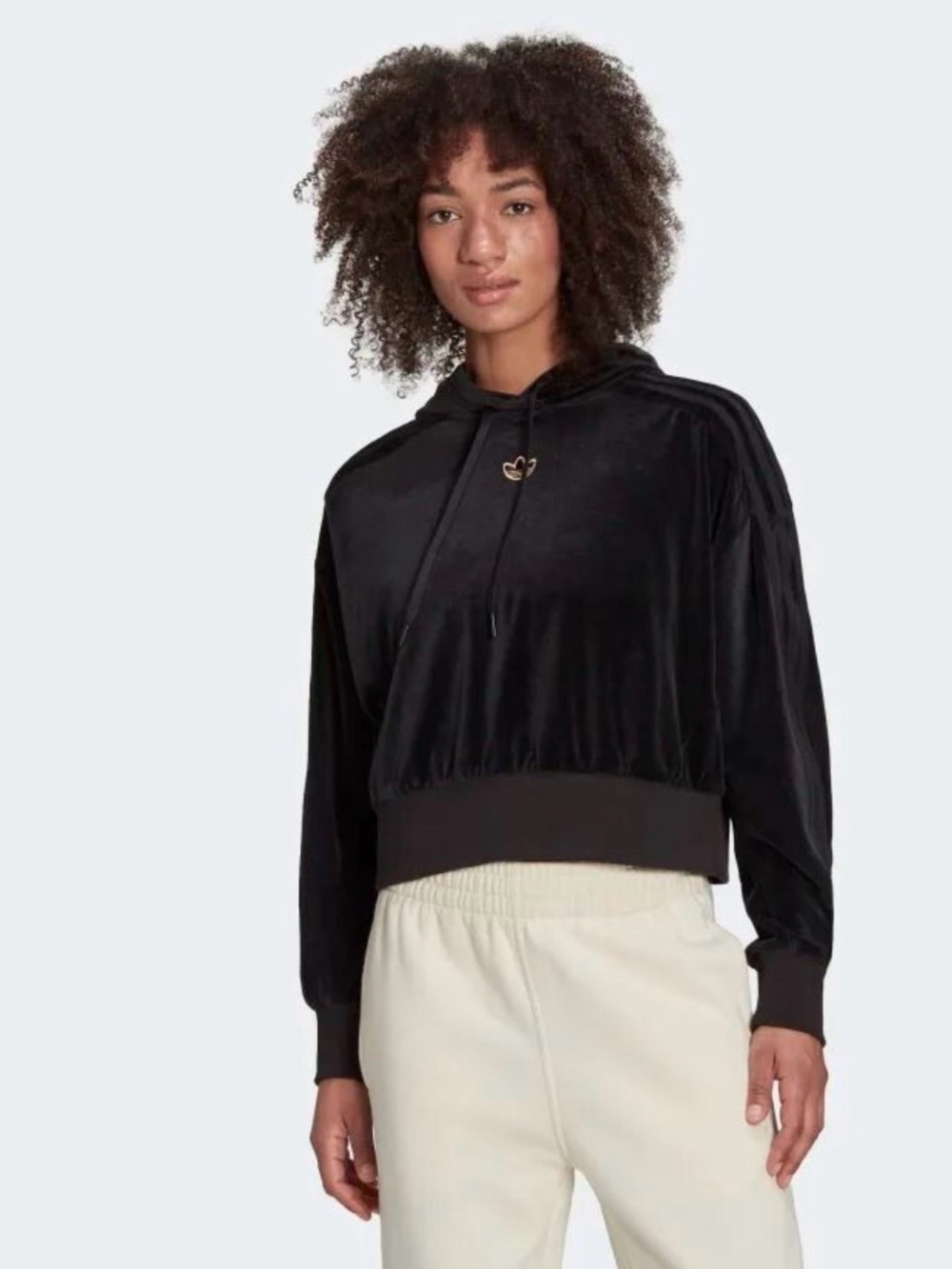 Adidas Women’s Black Velour Cropped Hoodie